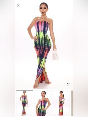 Strapless Tie-Dye Maxi Dress in Neon Multi